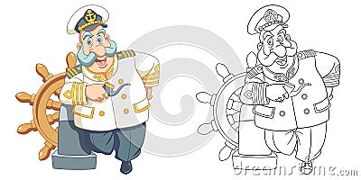 Coloring page with ship captain Vector Illustration